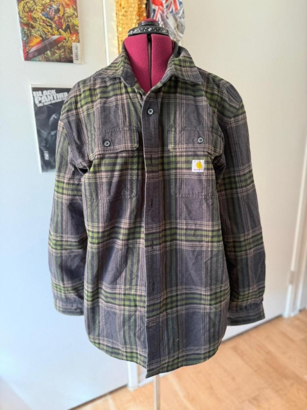 Carhartt green Thick 100% cotton flannel button up shirt